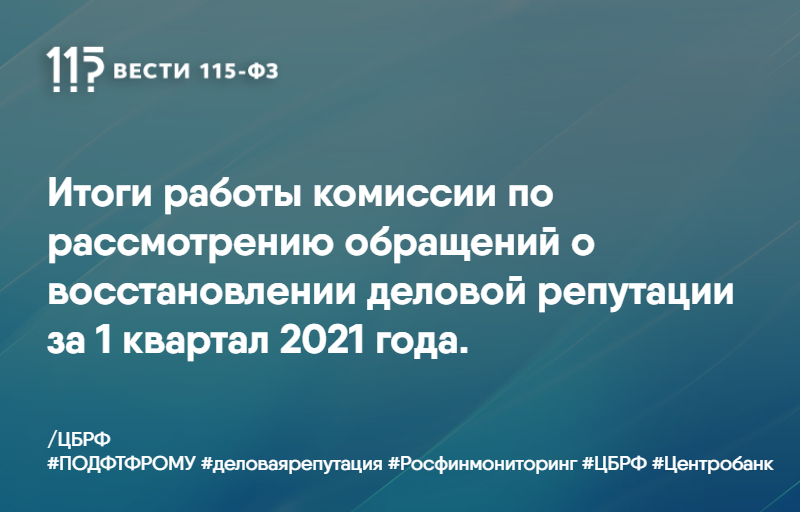 Итоги работы комиссии по рассмотрению обращений о восстановлении деловой репутации за 1 квартал 2021 года Итоги работы комиссии по рассмотрению обращений о восстановлении деловой репутации за 1 квартал 2021 года
